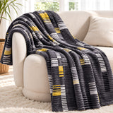 Plushmink Dark Grey Yellow Striped Winter Blanket Single Bed Size at Zubaidas No#1 Homestore In Pakistan