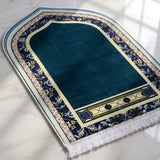 Plushmink Deep Cyan and Gold Pattern 3D Prayer Mat at Zubaidas Homestore Pakistan