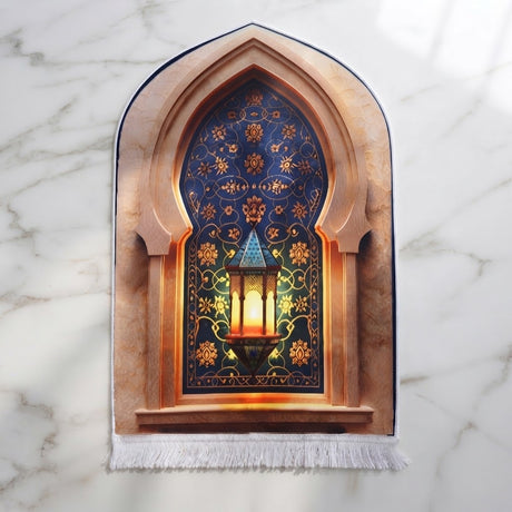 Plushmink Elegance Blue Arch and Lantern 3D Prayer Mat at Zubaidas Homestore 