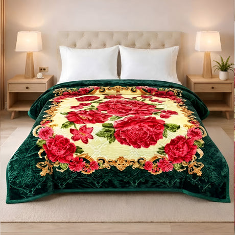 Plushmink Emerald Green Floral Winter Blanket at Zubaidas Homestore Pakistan