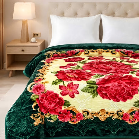 Plushmink Emerald Green Floral Winter Blanket at Zubaidas Homestore