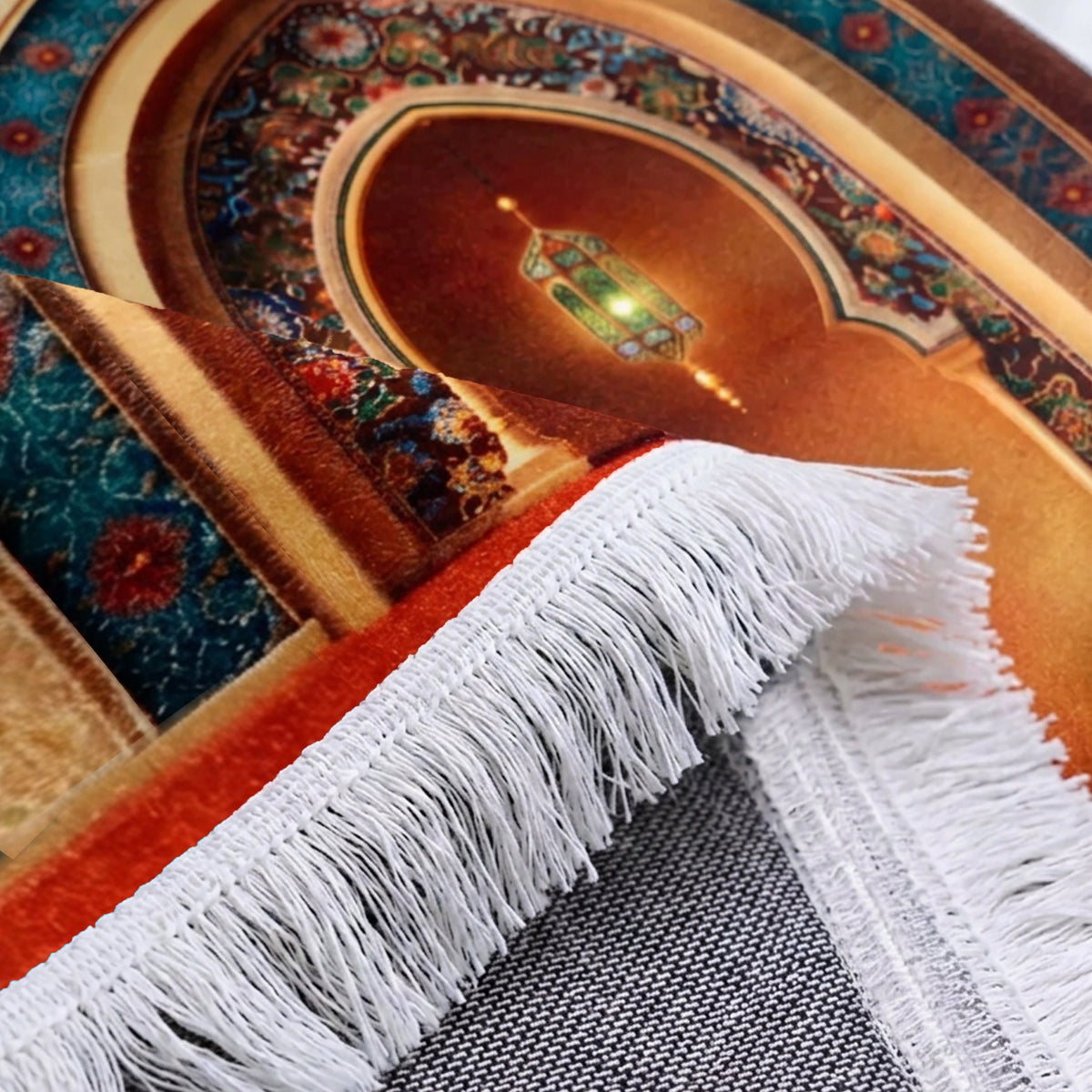 Plushmink Golden Arch Hanging Lantern 3D Prayer Mat at Zubaidas Homestore. The Largest Home Shop in Pakistan