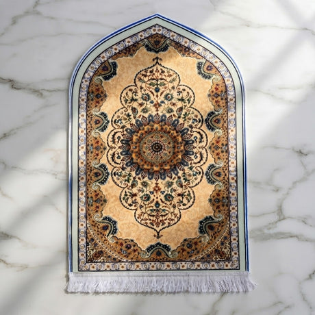 Plushmink Golden Medallion Traditional Persian 3D Prayer Mat at Zubaidas Homestore 
