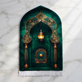 Plushmink Green and Gold Lantern Arch 3D Prayer Mat at Zubaidas Homestore 