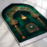 Plushmink Green and Gold Lantern Arch 3D Prayer Mat at Zubaidas Homestore Pakistan
