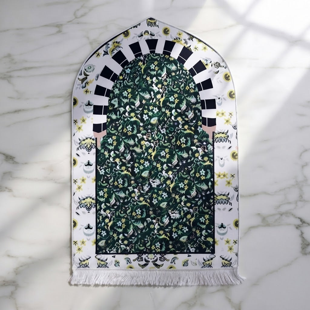 Plushmink Green Floral Striped Arch 3D Prayer Mat at Zubaidas Homestore 