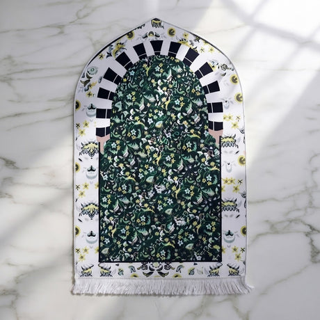 Plushmink Green Floral Striped Arch 3D Prayer Mat at Zubaidas Homestore 
