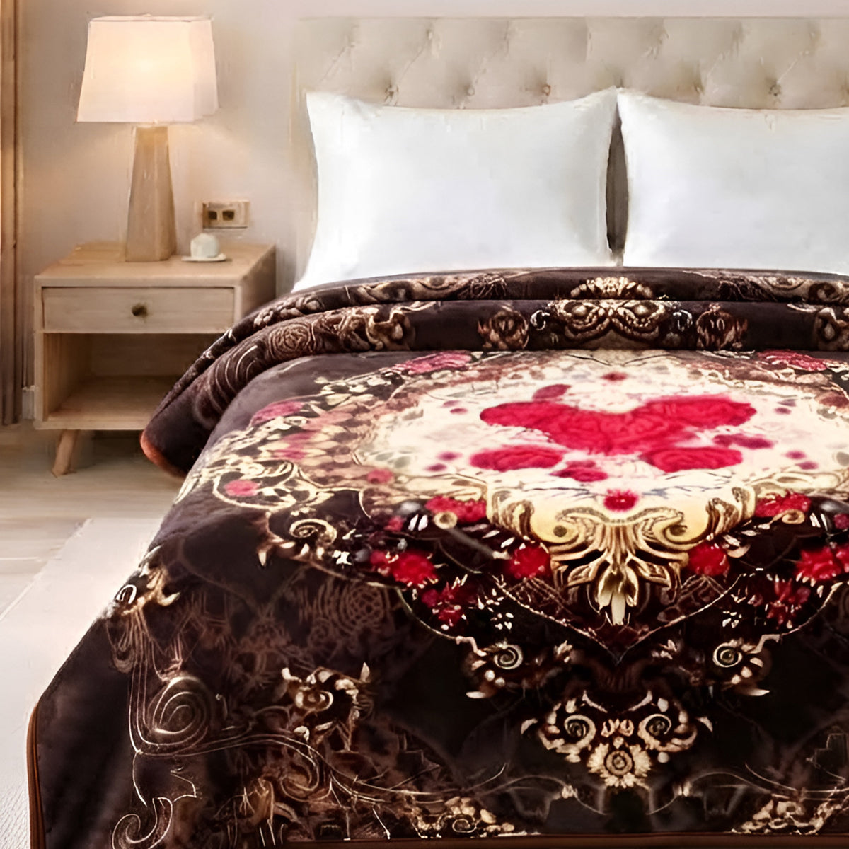 Plushmink Luxury Brown and Gold Baroque Winter Blanket