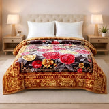 Plushmink Luxury Golden and Red Floral Winter Blanket at Zubaidas Homestore Pakistan