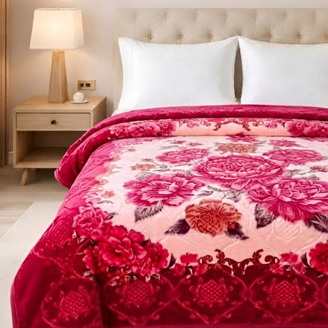 Plushmink Luxury Pink and Peach Floral Winter Blanket at Zubaidas Homestore