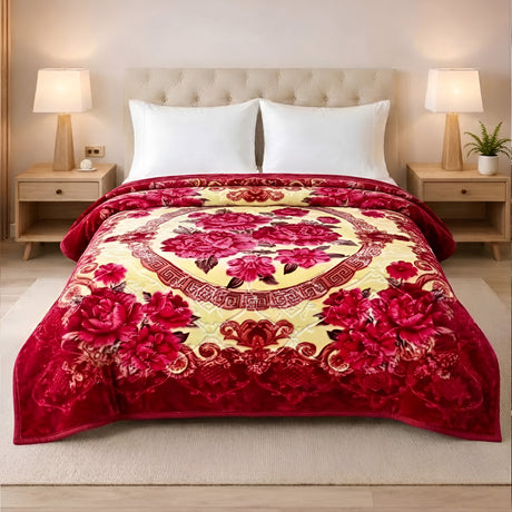 Plushmink Luxury Red and Cream Floral Winter Blanket at Zubaidas Homestore Pakistan