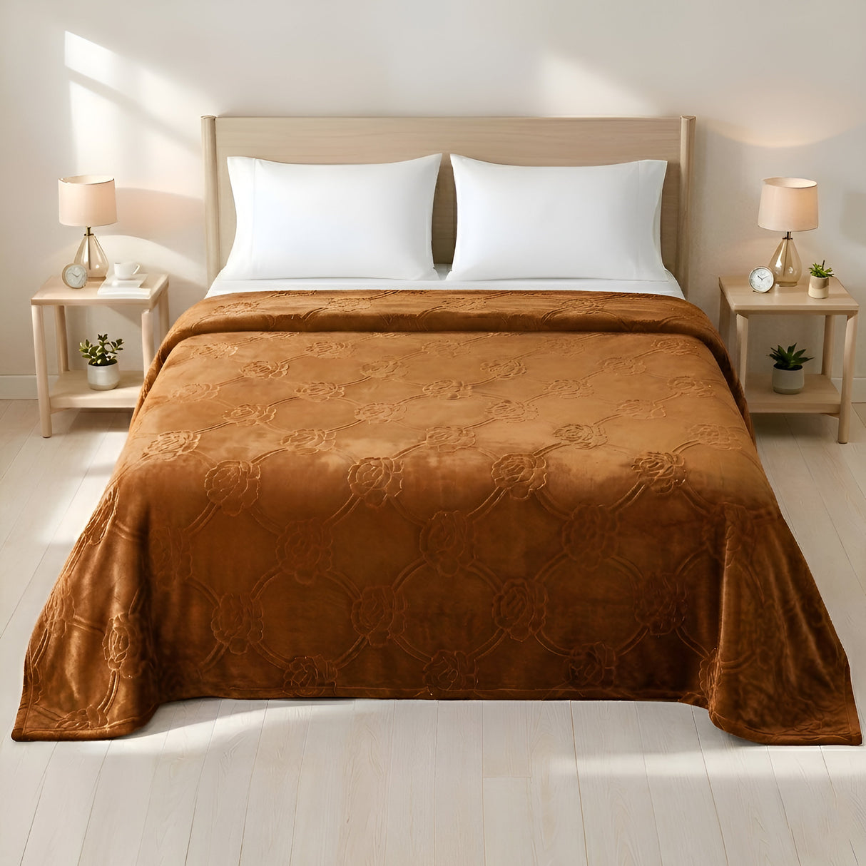 Plushmink Mansion AC Flannel Double Blanket Golden at Zubaidas Homestore