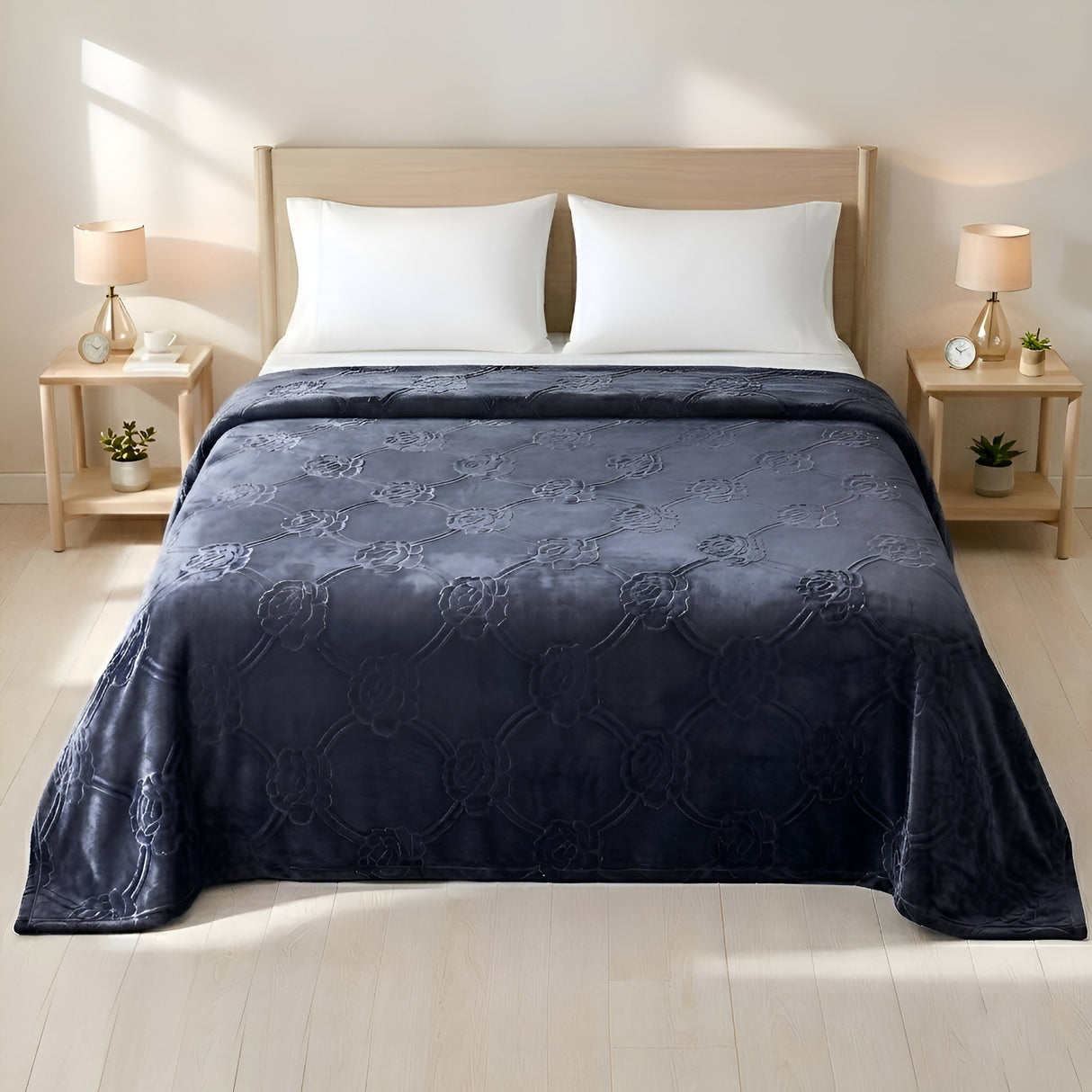 Plushmink Mansion AC Flannel Double Blanket Grey at Zubaidas Homestore