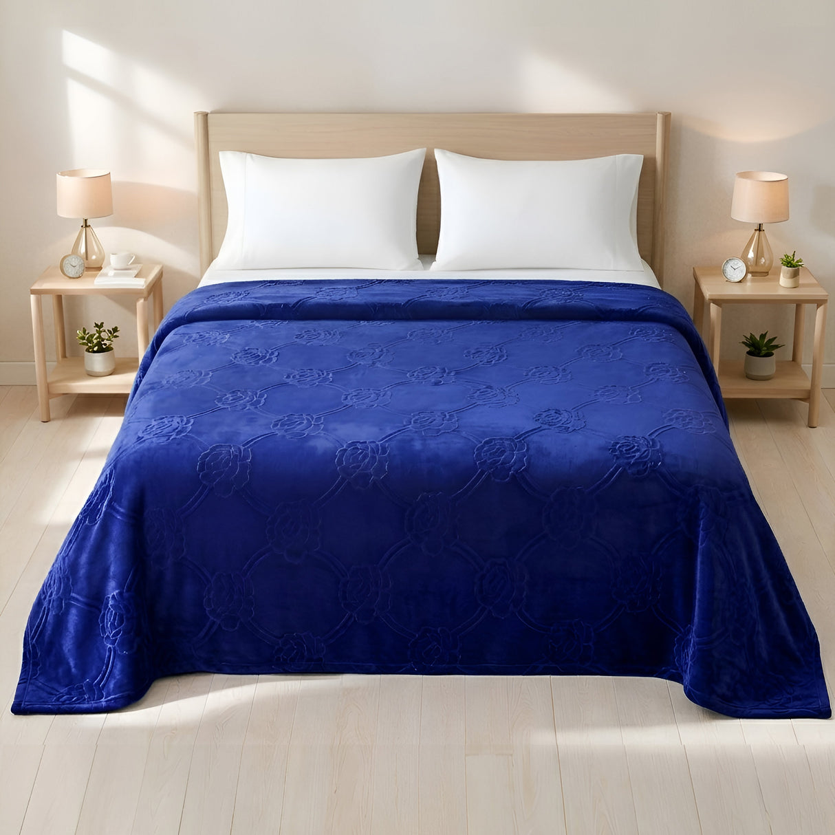 Plushmink Mansion AC Flannel Double Blanket Navy Blue at Zubaidas Homestore