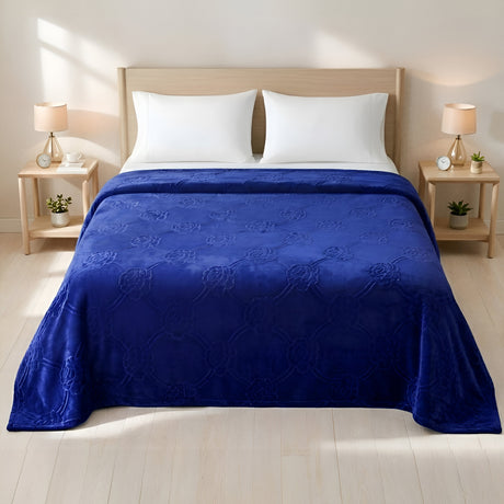 Plushmink Mansion AC Flannel Double Blanket Navy Blue at Zubaidas Homestore