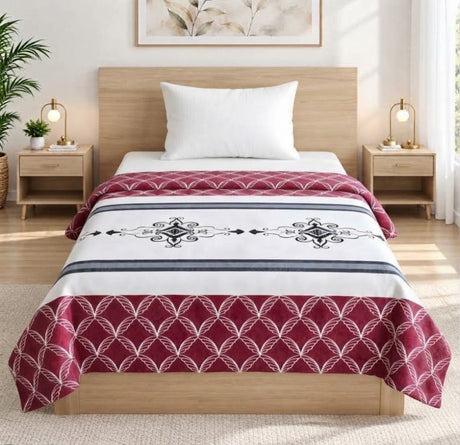 Plushmink Maroon and White Motif Winter Blanket Single Bed Size at Zubaidas Homestore 