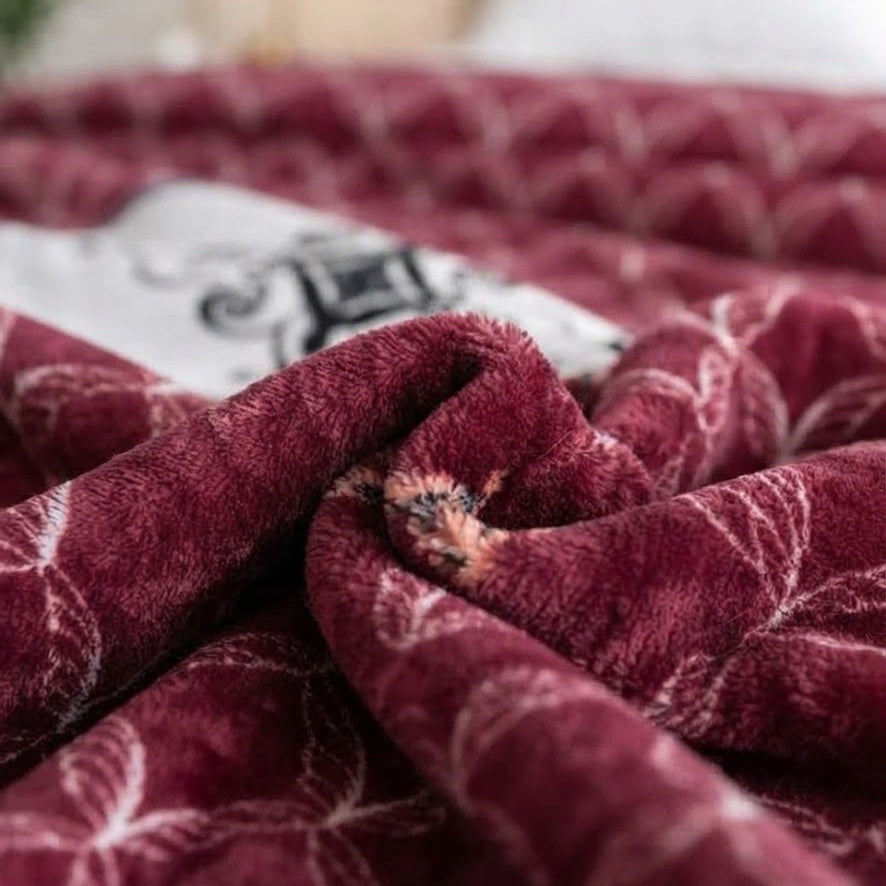 Plushmink Maroon and White Motif Winter Blanket Single Bed Size at Zubaidas Homestore Pakistan