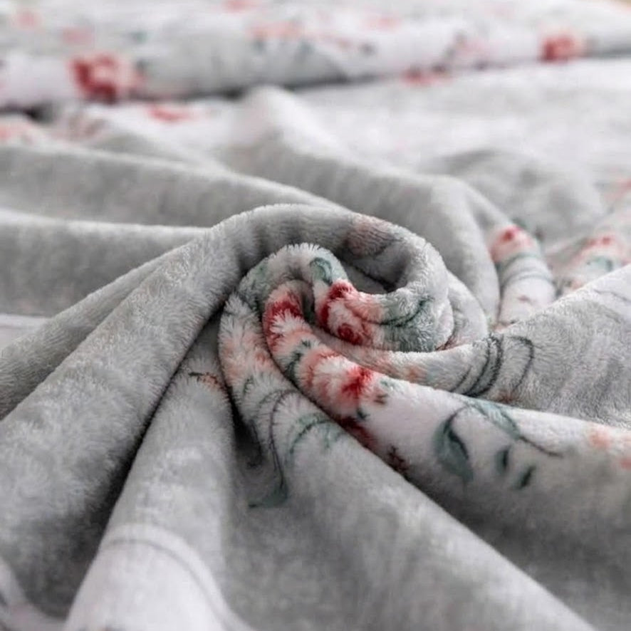Plushmink Pink Floral Striped Winter Blanket Single Bed Size at Zubaidas Homestore Pakistan