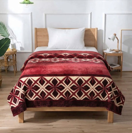 Plushmink Red and Cream Diamond Pattern Winter Blanket Single Bed Size at Zubaidas Homestore 