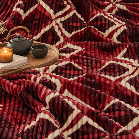 Plushmink Red and Cream Diamond Pattern Winter Blanket Single Bed Size at Zubaidas Homestore Pakistan
