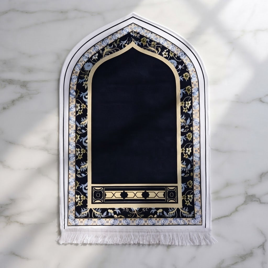 Plushmink Royal Blue with Floral Border 3d Prayer Mat at Zubaidas Homestore 