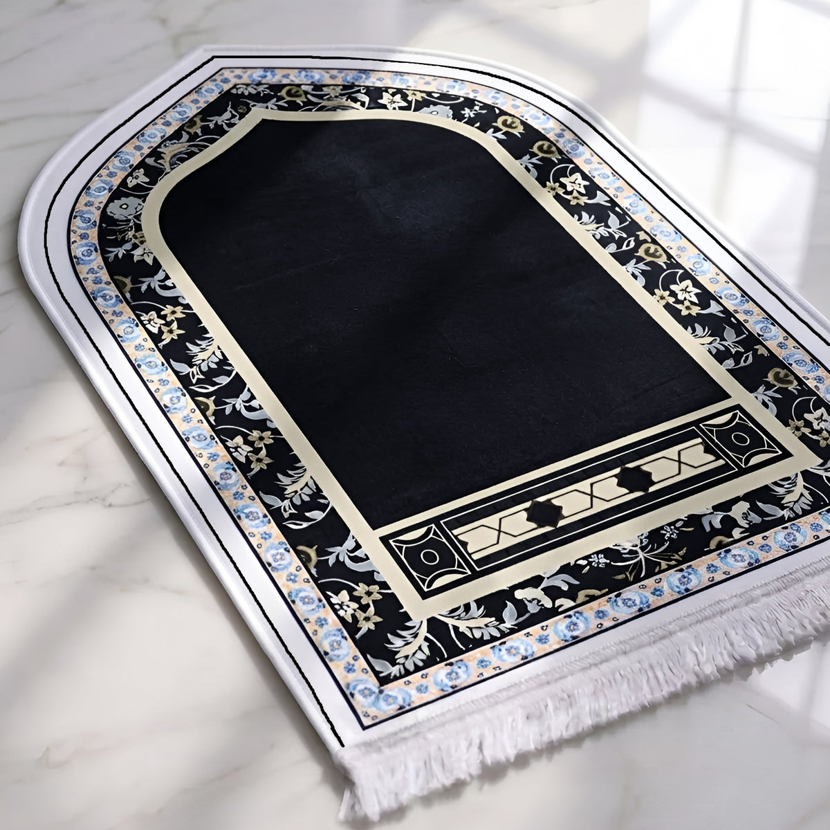 Plushmink Royal Blue with Floral Border 3d Prayer Mat at Zubaidas Homestore Pakistan