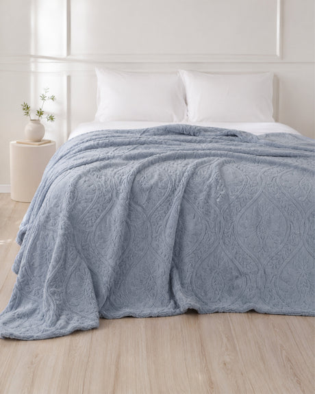Plushmink Sherpa Jacquard Throw Blanket Blue at Zubaidas Homestore