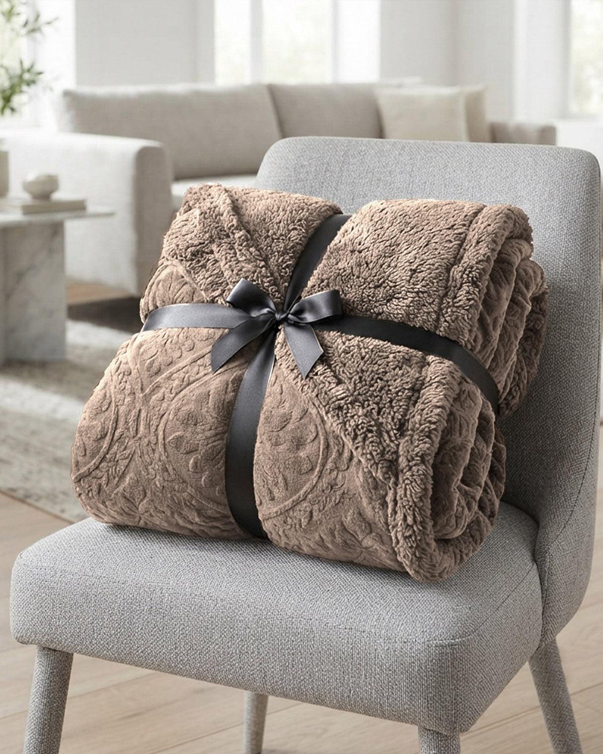 Plushmink Sherpa Jacquard Throw Blanket Brown at Zubaidas Homestore - House of the Largest Collection of Blankets in Pakistan