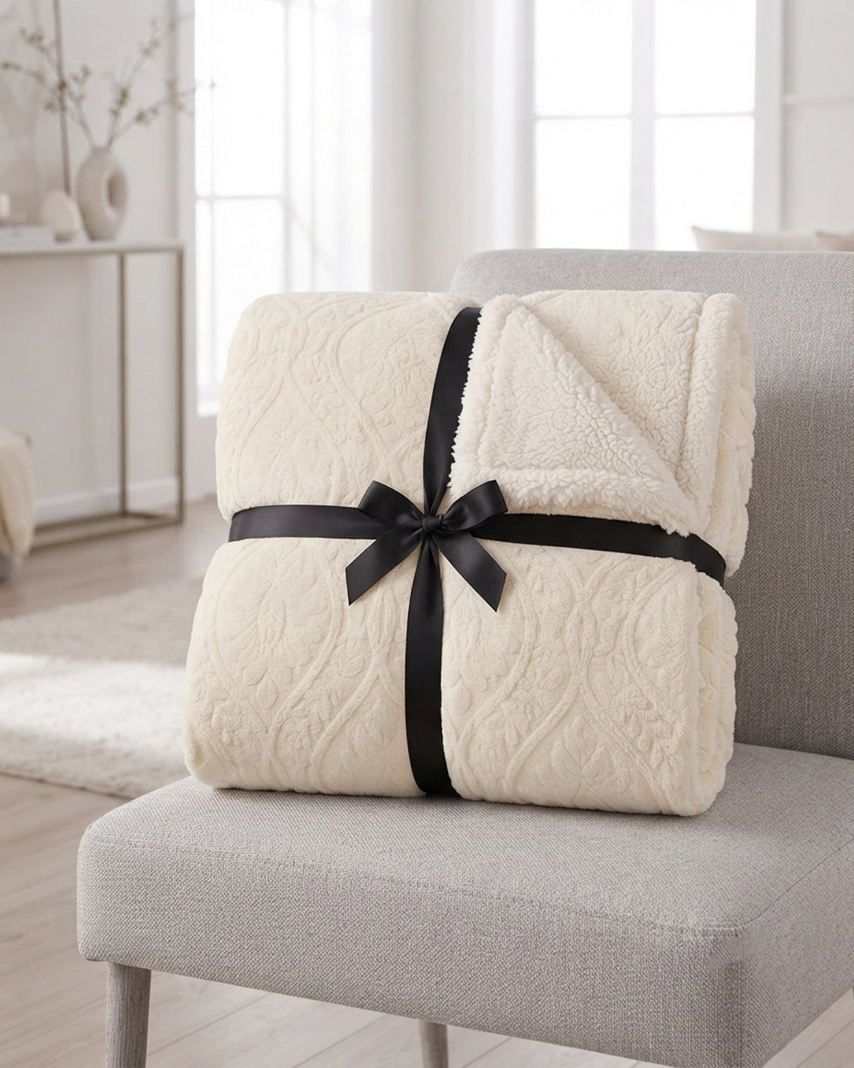 Plushmink Sherpa Jacquard Throw Blanket Cream at Zubaidas Homestore - Hosting Biggest Collection of Blankets in Pakistan