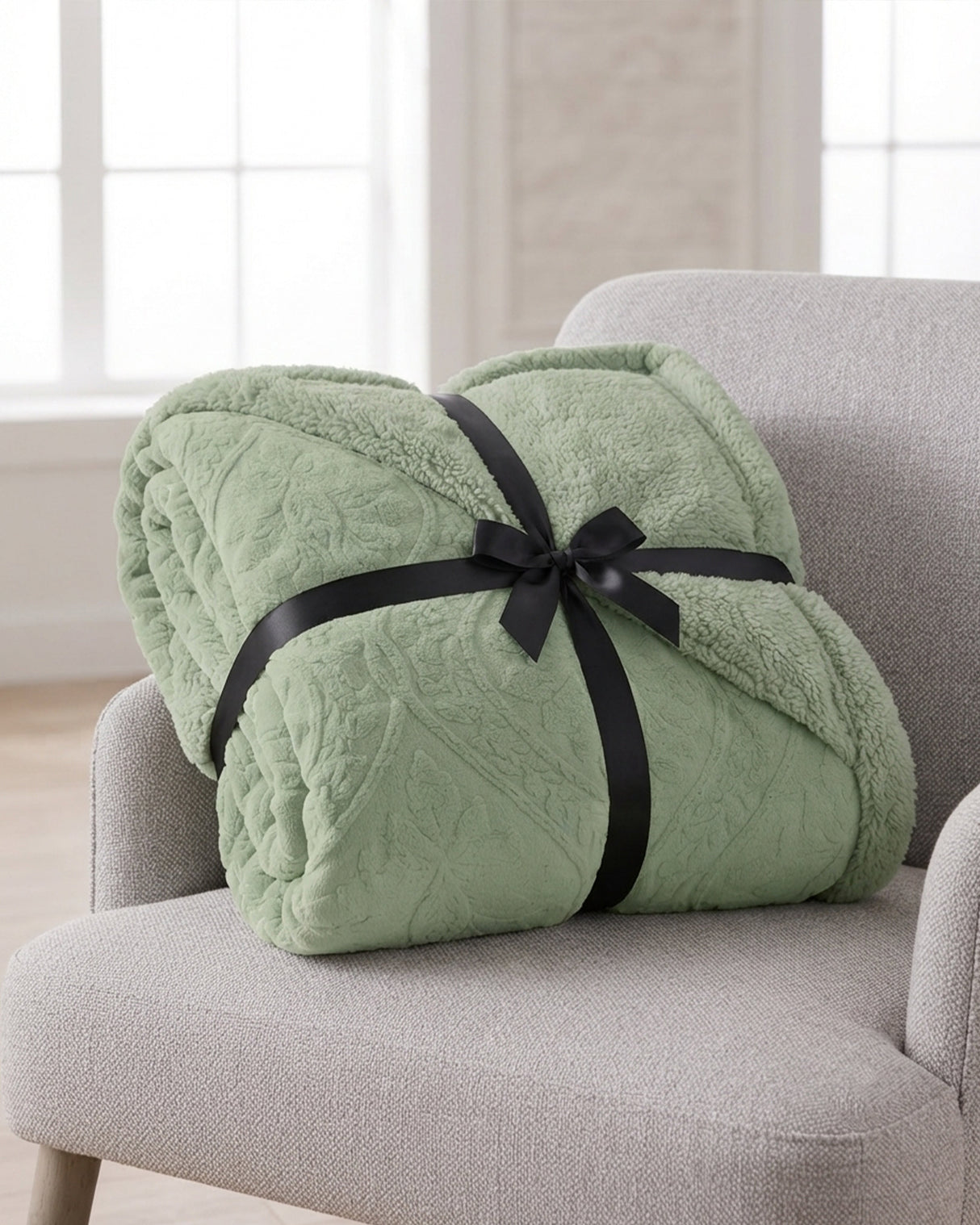 Plushmink Sherpa Jacquard Throw Blanket Green at Zubaidas Homestore - Hosting Biggest Collection of Blankets in Pakistan