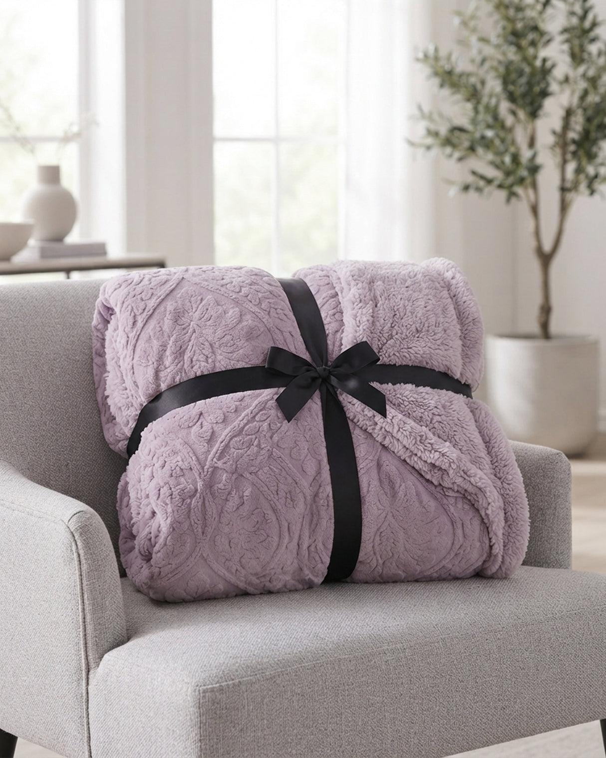 Plushmink Sherpa Jacquard Throw Blanket Lilac at Zubaidas Homestore - Hosting Biggest Collection of Blankets in Pakistan