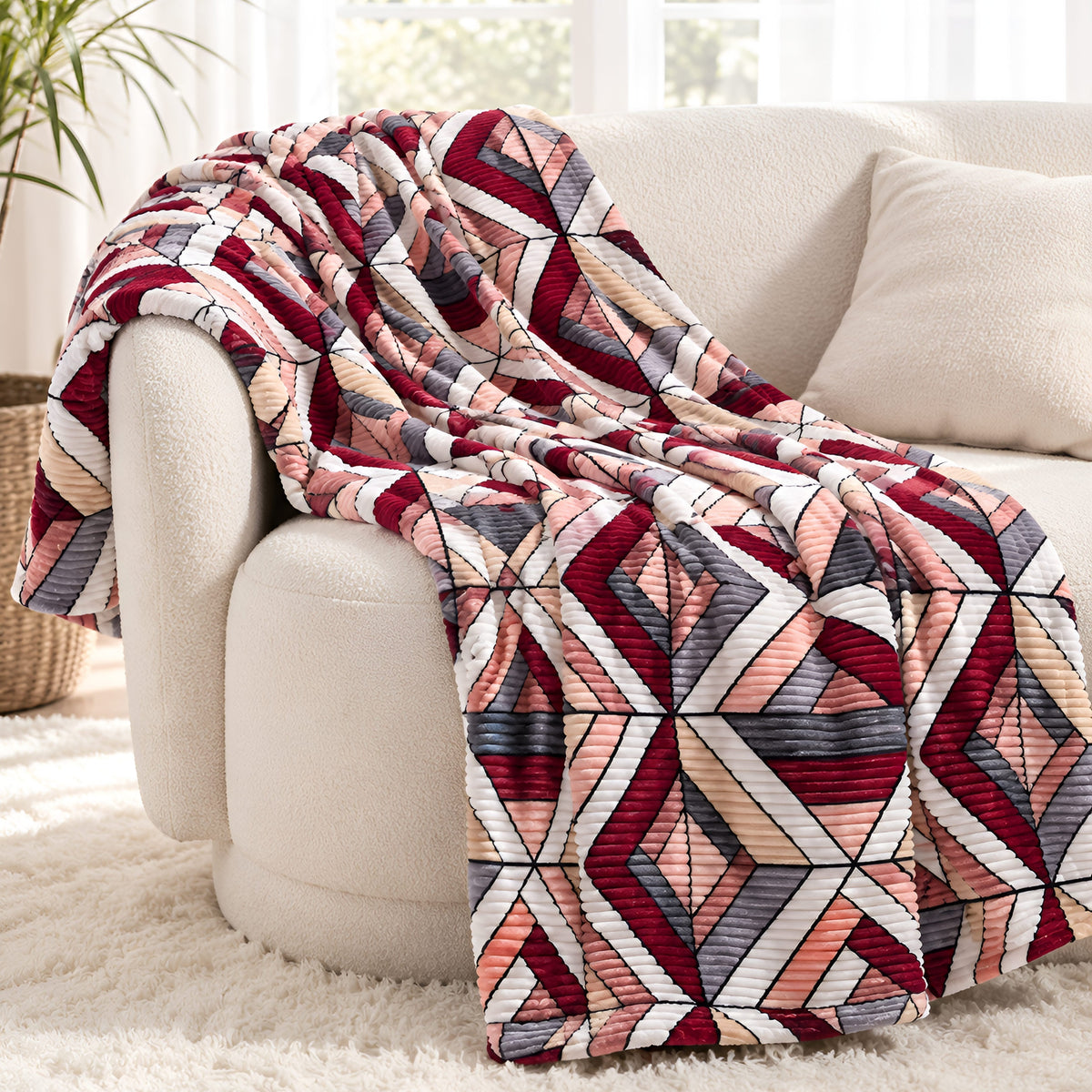 Plushmink Soft and Warm Abstract Block Design Blanket at Zubaidas Homestore. Most Trusted Homestore in Pakistan