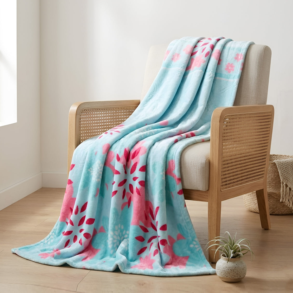 Plushmink Supremo Flannel AC Blanket Aqua Double with Border at Zubaidas No#1 Homestore in Pakistan
