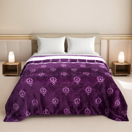Plushmink Supremo Flannel AC Blanket Plum Double with Border at Zubaidas Homestore Pakistan