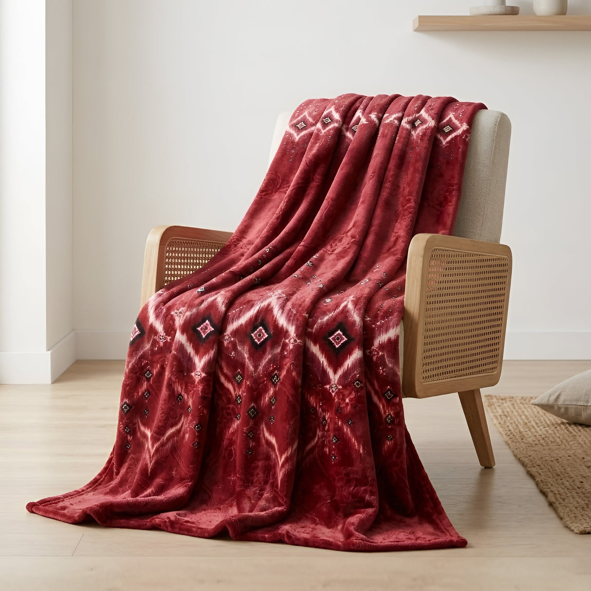 Plushmink Supremo Flannel AC Blanket Redwood Double with Border at Zubaidas Homestore Online Pakistan