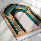 Plushmink Teal Gold Columned Arch 3D Prayer Mat at Zubaidas Homestore Pakistan
