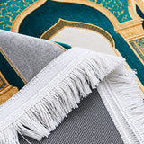 Plushmink Teal Gold Columned Arch 3D Prayer Mat at Zubaidas Homestore. Most Trusted Homestore in Pakistan