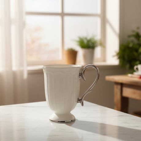 Porcelain Footed Coffee Mug with Silver Handle at Zubaidas Homestore