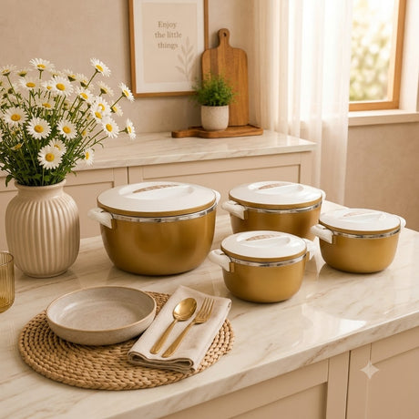 Premium Gold And White 4-Piece Food Warmer Set Zubaidas Homestore Pakistan