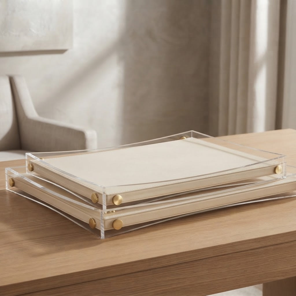 Premium Leather Organizer Tray with Curved Handle 2 Pieces Set at Zubaidas Homestore