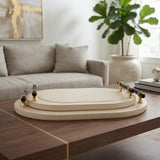 Premium Leather Oval Tray with Golden Handle 2 Pieces Set at Zubaidas Homestore 