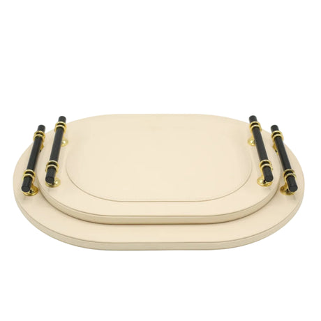 Premium Leather Oval Tray with Golden Handle 2 Pieces Set at Zubaidas Homestore Pakistan