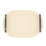 Premium Leather Oval Tray with Golden Handle 2 Pieces Set at Zubaidas Homestore. Most Trusted Homestore in Pakistan