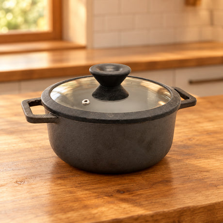 Prestige Cast Iron Pot Induction with Glass Lid 20cm at Zubaidas Homestore