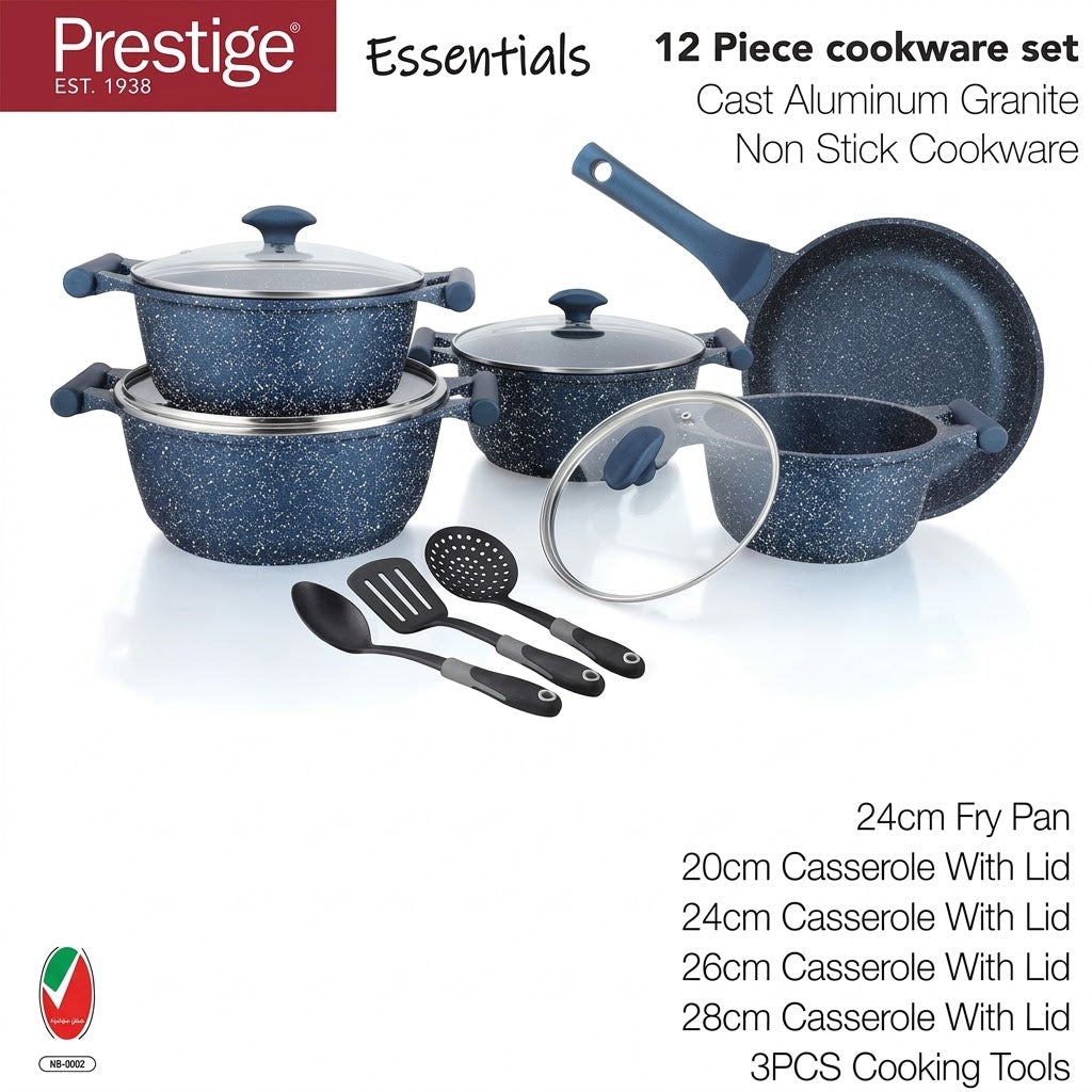 Prestige Essentials Granite 12 Piece Non Stick Cookware Set at Zubaidas Homestore Pakistan