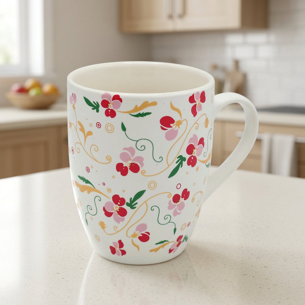 Printed Porcelain Mug White Floral 350ml at Zubaidas Homestore&nbsp; 