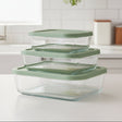 Pyrex Rectangle Glass Food Storage Container 3 Pieces Green at Zubaidas Homestore