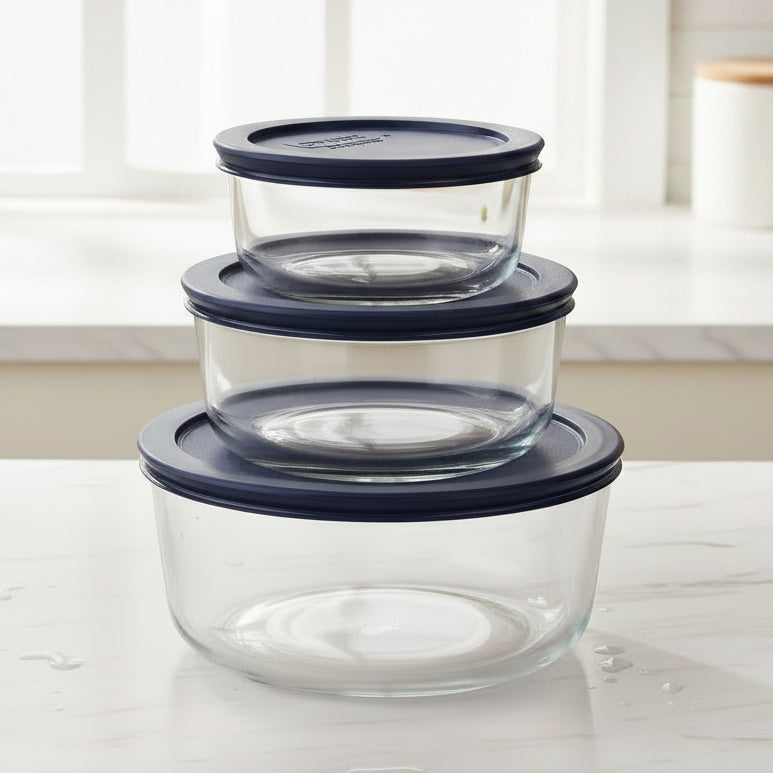 Pyrex Round Glass Food Storage Container 3 Pieces Blue at Zubaidas Homestore