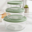 Pyrex Round Glass Food Storage Container 3 Pieces Green at Zubaidas Homestore