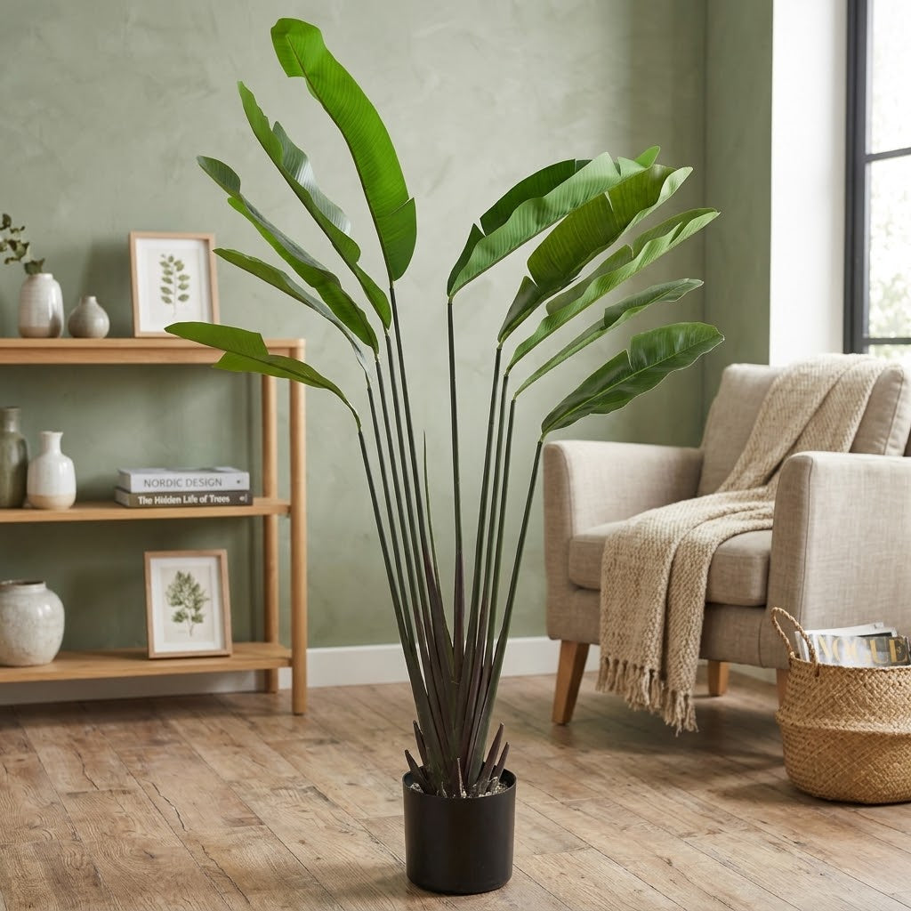 Ravenala Palm Artificial Plant with Black Pot at Zubaidas Homestore